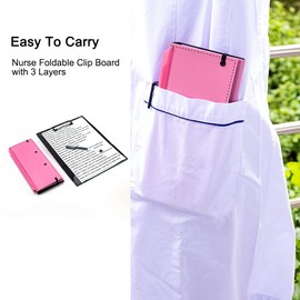 Nursing Clipboard Foldable, 3 Layers Nurse Clipboard with Quick Access Medical References & Nursing Cheat Sheet Notepad for Nurses and Doctors (Pink)