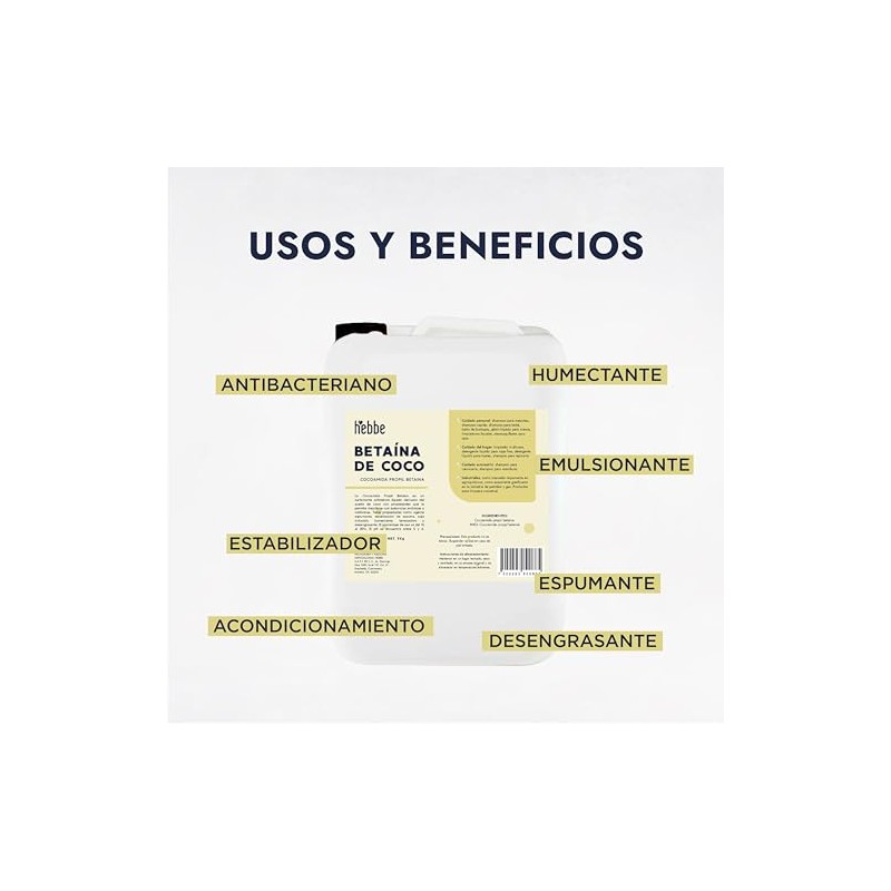 Hebbe - Cocamidopropil Betaína, Espumante y Suavizante para Cosméticos, 5000