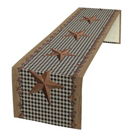 JanJCurt Camino de mesa rústico con estrellas, diseño de granero de madera clásico con rejilla negra del oeste de Texas Farmhouse Country Print Camino de mesa para fiestas en casa, patio interior y