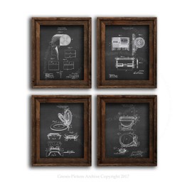 Gnosis Picture Archive Bathroom Decor Set of 4 Art Prints Unframed Toilet Paper Roll Toilet Seat Patent Diagrams