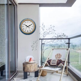 OCEST 16 Inch Indoor Outdoor Clock, Waterproof Wall Clock with Thermometer Hygrometer, Silent Non-Ticking Battery Operated Decor for Home Decor, Patio(Blue)