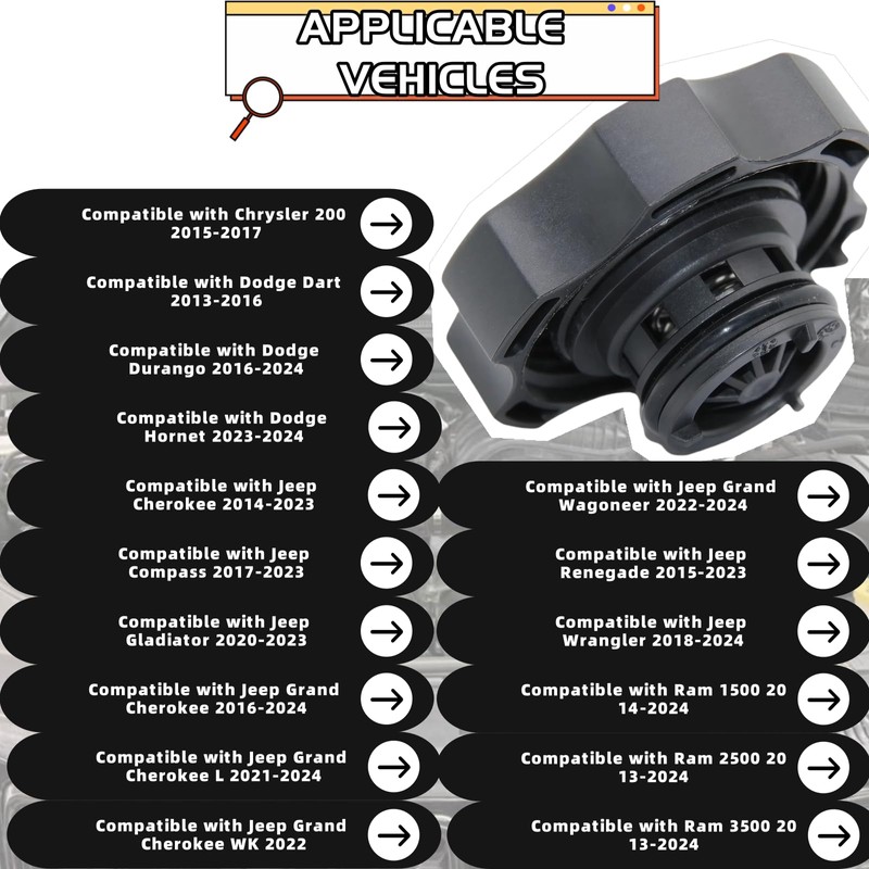 Vexillaris 68249136AA 68096261AA 68442532AA Radiator Coolant Reservoir Recovery Cap for