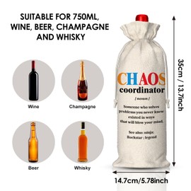 EUFJDKSL Chaos Coordinator Gifts Wine Bag, Thank You Appreciation Gifts for Coworkers Boss Employee, for Teacher Nurse, Administrative Professional Day Wine Bag