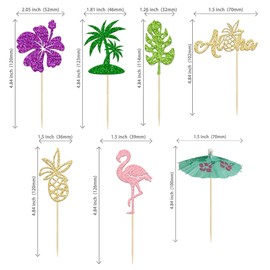 28 piezas de decoración tropical para magdalenas Aloha Flamingo Cupcake Picks hawaiano Luau decoración de pastel para verano Aloha Baby Shower Tropical Boda Fiesta Decoraciones