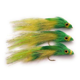 Set of 3 articulated streamers for fly fishing. bass, trout and all freshwater fish species 4'' long combination (many colors available) (Lime Green)