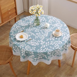 Vinyl Tablecloth with Flannel Backing 60in Round Waterproof Non-Slip Leaf Lace Trim Wipe Clean Table Cover for Indoor/Outdoor, Picnic, Dining Table Protection