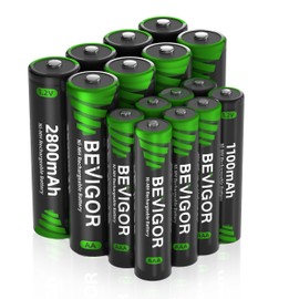 BEVIGOR 16 Sets AA AAA Rechargeable Batteries, High Capacity 8-Pack AA 2800mAh & 8-Pack AAA 1100mAh, 1.2V NiMH Low Self Discharge Telephone Batteries