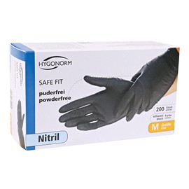 Hygonorm Safe Fit Nitrile Gloves, Powder-Free, Cardboard, Black, 9/L, L: 24 cm, Dispenser Box (Pack of 200), Disposable Gloves, Disposable Gloves, Disposable Rubber Gloves, Pack of 2000
