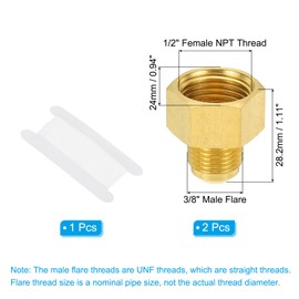 PATIKIL Brass Flare Tube Fitting Coupling, 2pcs 3/8" Male Flare x 1/2" Female NPT Thread Brass Pipe Fitting Union Connector Adapter Coupler Reducer with PTFE Tape for Propane, Fuel System