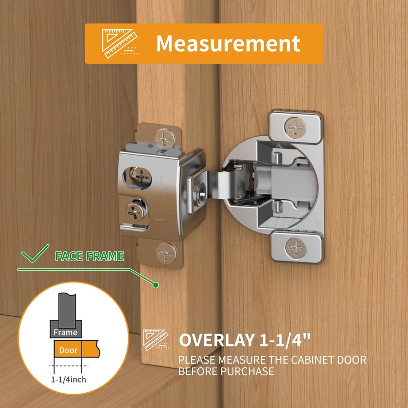 Chibery 20 Pack 1-1/4" Overlay 3D Soft Close Concealed Hinge,