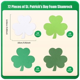 MixTeach 72 Pcs Foam Shamrocks St. Patrick's Day Shamrocks Shaped Foam Cutouts 6 Inch Clover Foam Die cuts for Irish St. Patrick's Day Party, Kids School Craft Projects, Bulletin Board Decorations