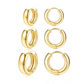Small Chunky 14K Gold Plated Hoop Earrings for Women - Hypoallergenic Earrings for Sensitive Ears Earrings Set Thick Huggie Hoops Earring Stacks Silver Plated Jewelry