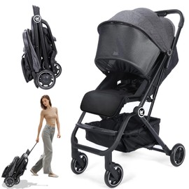 AODI Lightweight Baby Stroller, Compact Travel Stroller with Sleep Shade, Oversize Basket, One Hand Easy Foldable Pram for Airplane Travel and More