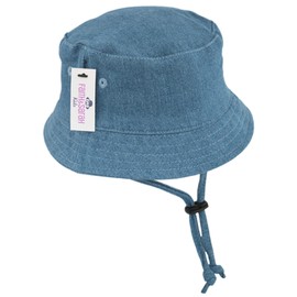 Faith & Sarah Kids Baby Sun Hat with Toggle Chin Strap - Boy or Girl Wide Brim Baby Bucket Hats Denim Blue 0-3 Months