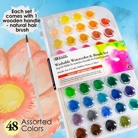 BAZIC Watercolor w/Brush & Mixing Palette, 48 Color Non-Toxic Paint Set, for Hobby Fun Art Supplies Vibrant Painting, Gift for Kids Artists, 2-Pack