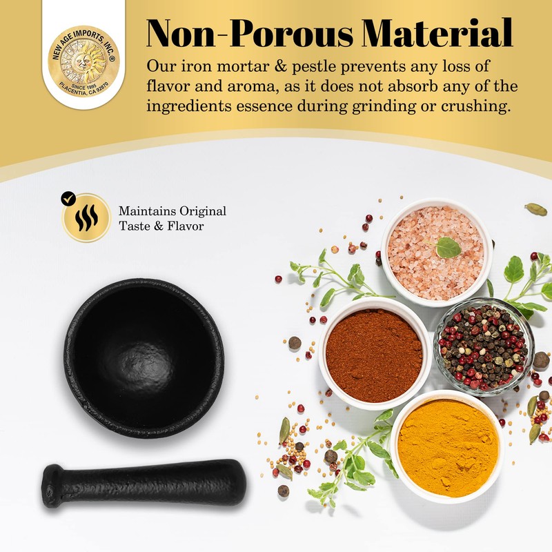 Cast Iron Mortar & Pestle Set 3.5 Inch, Herb Grinder,