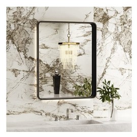 DENRICK 16x20 inch Black Frame Mirror, Wall Bathroom Vanity Mirror, Modern Rectangular Round Corner Matte Frame (Horizontal/Vertical)