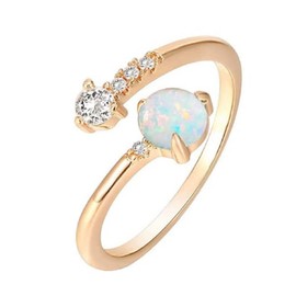 Awmnjtmgpw 18K Gold 18k Rose Gold 925 Sterling Silver CZ Opal Ring Two Color Diamond Ring with Adjustable Opening and Stackable Ring (White)
