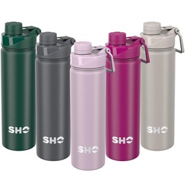 SHO Stainless Steel Sports Bottle - Leak Proof, BPA Free, No Sweat, Vacuum Insulated Double Walled Metal Flask Water Bottle - 12 Hours Hot 24 Hours Cold (660ml Pale Lavender)