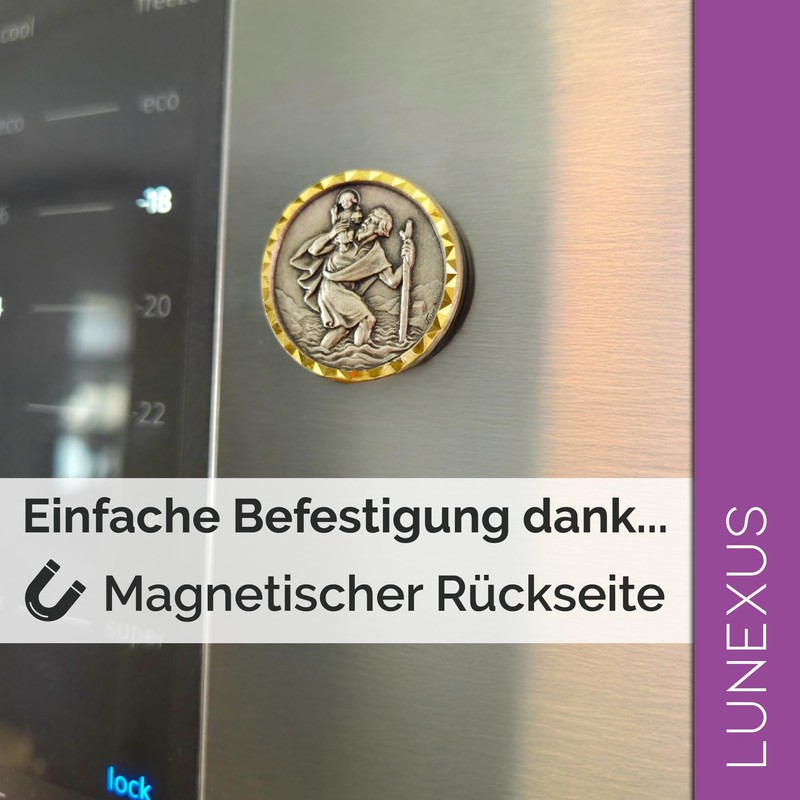 Lunexus St Christopher Car Magnet Ø 2.6cm - Metal, Gold