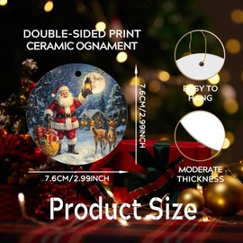 2024 Christmas Ornament Keepsake, Santa with Presents Ornaments with Gift Box, Round Ceramic Ornament for Christmas Tree Decoration, Lovely for Family and Friends