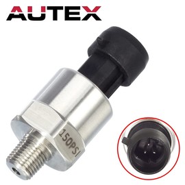 AUTEX 150 Psi Pressure Transducer/Sender/Sensor with Connector Harness 0-150 Psi Stainless Steel 1/8”-27 NPT Pressure Transducer Sensor Compatible with Oil, Fuel, Air, Water