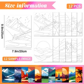 GLASSWINDS 12 Pcs Pre Drawn Canvas to Paint for Adults, 8 x 10 Inch Pre Printed Canvases for Painting, Pre Stretched Canvas Outline Painting Boards for Paint Party Favors(Landscape)