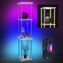 HOPEDAMAI LED Floor Lamp with Shelves, Adjustable Height lamp with Shelves, Standing Lamp with APP Control,USB Port and Music Sync, Shelf Lamp for Living Room, Bedroom, 4 Tier White