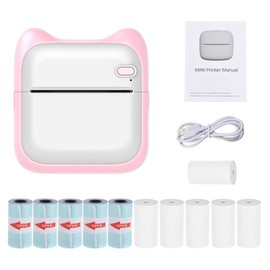Mini Pocket Photo Printer Portable Thermal Printing Machine 203dpi Wireless BT Connection for Picture Lable DIY Handcraft List Meno Notes Journal Receipt Paper Instant Printer Sticker with 5 Rolls Adhesive Thermal Paper 6 Rolls Non-adhesion Thermal Paper