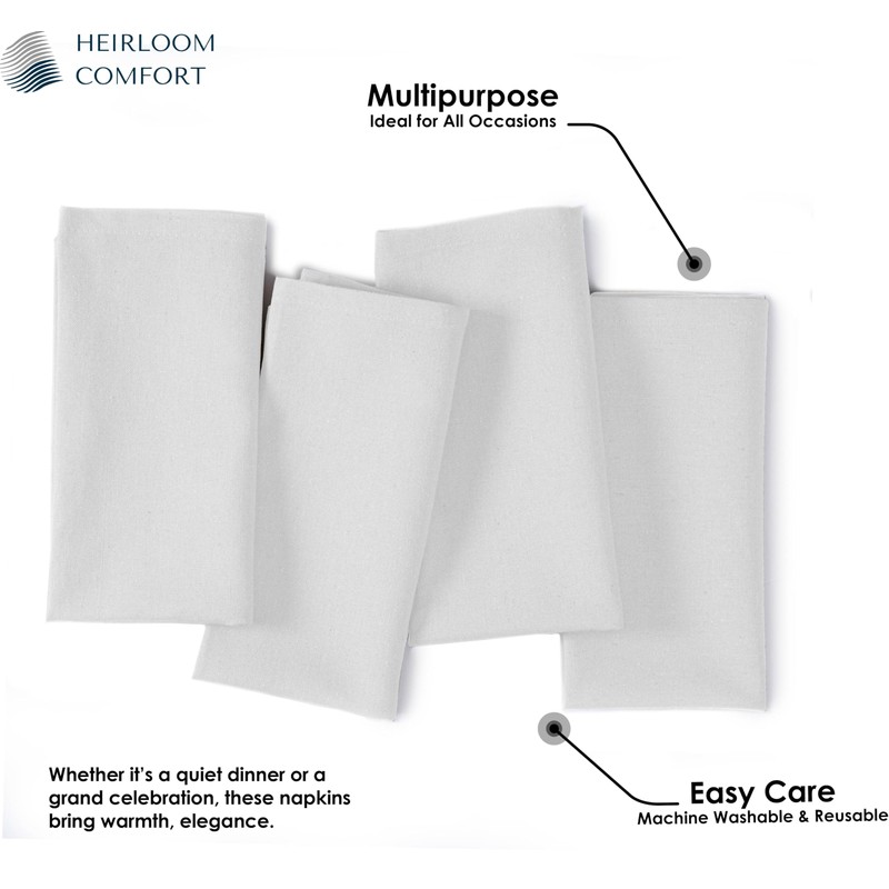 HEIRLOOM COMFORT White Cloth Dinner Napkins 17x17 Inch - 100%