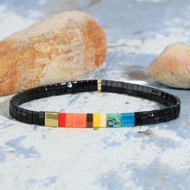 KELITCH New Miyuki Tila Beaded Stretch Bracelets Women Tila Bracelets Stackable Friendship Bracelets - Black 11B