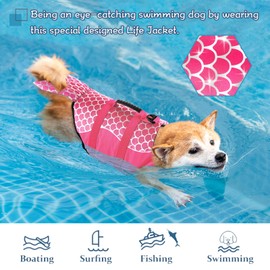 Dogcheer Dog Life Jacket, Cute Mermaid Dog Life Vest for Swimming Boating with Superior Buoyancy and Rescue Handle, Adjustable Puppy Swim Vest Pet Floating Vest for Small Medium Large Dogs(Pink, M)