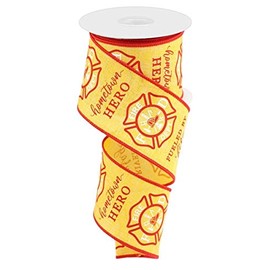 Firefighter Badge Wired Edge Ribbon - 2.5" x 10 Yards (Dark Yellow)