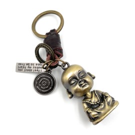 Onwomania - Buddha Leather Faith Keyring - Metal Lucky Charm Ideal as a Gift e.g. for a Best Friend, Best Friend, Mum - For Men, Women and Children, bronze, Unit size