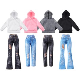 Bencailor 8 Pieces Christmas Doll Clothes Girl Doll Accessories Cotton Denim Pant Regular Outfit Energetic Doll Clothing Set (Casual Style)