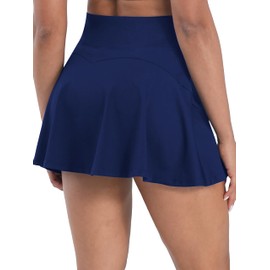 Sunvalix - Faldas de tenis para mujer, falda de golf de cintura alta con pantalones cortos, 2 en 1, control de abdomen, voleibol, faldas de entrenamiento atléticas, Azul marino, X-Large