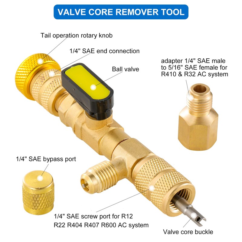 Valve Core Remover Installer Tool & HVAC Service Wrench Set
