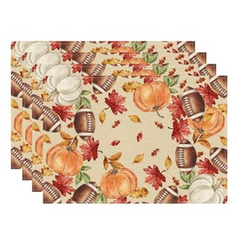 XCHI Fall Football Pumpkin Maple Leaves Placemats Set of 4 Table Mats for Party Home Kitchen Dining Table Decorations 12x18 Inch