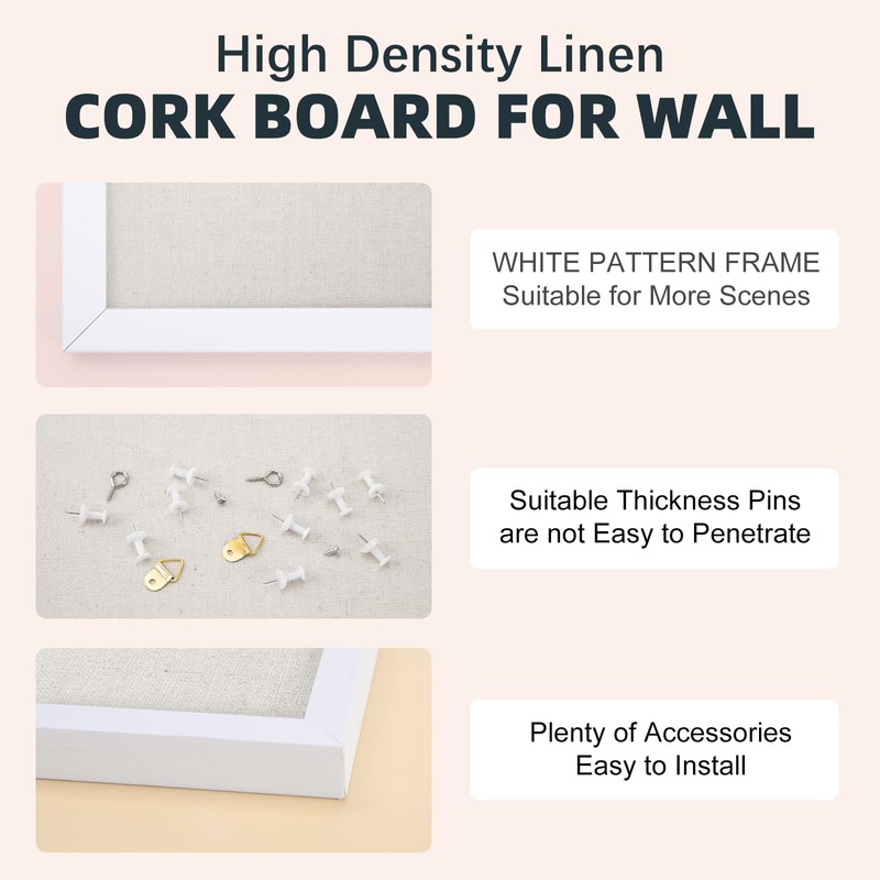 OWLKELA 11"x14.6" inch Bulletin Board with Linen, White Wood Style