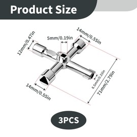 Pack of 3 4-Way Multifunctional Utilities Keys, Multifunctional Cabinet Key, Zinc Alloy for Electricity, Water, Gas, Meter Box, Cabinet, Triangle, Multifunction Key, Service Tool