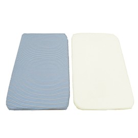 DK Glovesheets GOTS Certified 100% Organic Cotton Fitted 1 Blue Stripe & 1 Plain Cream 83 x 50cm Crib Sheets - Specifically Designed To Fit The Next To Me Mattress