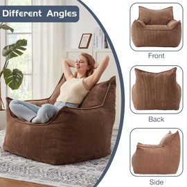EBENCHICO Giant Bean Bag Chair Sofa for Adults Teens, Comfy Corduroy Large Bean Bag Chairs with Armrests for Bedroom Living Room, Adult BeanBag Lazy Sofa Couch Chairs with Filler Included