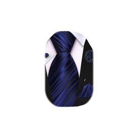 Dubulle Zipper Ties for Men Black Blue Striped Mens Pretied Neckties and Lapel Pin Pocket Square Adjustable Tie