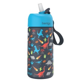 Bentgo® Kids Stainless Steel Insulated Water Bottle - Leak-Proof; Keeps Cool for 12 Hours; Durable, BPA-Free, Dishwasher Safe 14 oz. Cup for Ages 3+ for School/Sports/Daycare (Dinosaur)