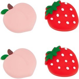 4 Pack Cute Peach & Strawberry Thumb Grip Caps - Soft Silicone Joystick Button Covers, Ergonomic 3D Analog Stick Caps：for Switch OLED Lite, NS Joycon Controller, Red and Pink -Themed Button Caps
