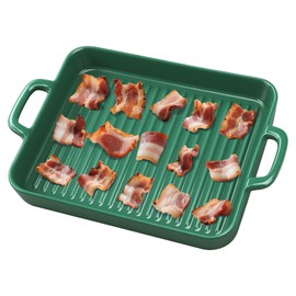KVZKVZ Green Ceramic Microwave-Safe Bacon Baking Tray, 8.3 x 7 Inches, Multi-Functional Square Baking Tray