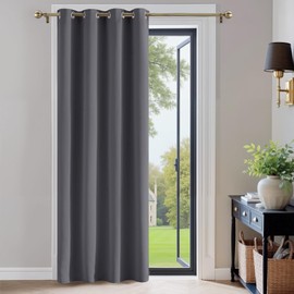 PONY DANCE Grey Blackout Door Curtain for Living Room - 95 Inch Drop Long Thermal Insulated Sun Blocking Curtain with Eyelet Sounproof Single Panel for Bedroom Office Hotel,52 X 95 Inch, Gray