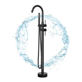 SUPERFLO Free Standing Tub Faucet Matte Black Freestanding Bathtub Faucet, Freestanding Tub Fillers Brass Standing High Flow Shower Faucets, Swivel Gooseneck Spout with Cylinder Handheld