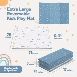 Motherly Haven 79x71 Foldable Baby Play Mat for Floor, Extra Large Reversible Foam Play Mat for Babies 6-12 Months, Waterproof Portable Foam PlayMat for Tummy Time for Toddler - Rainbow and Stars