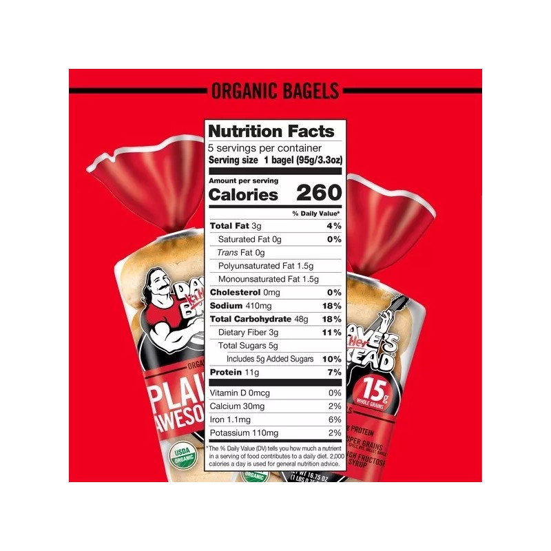 Dave’s Killer Bread Organic Plain Awesome Bagels(2 Packs-10 Units x